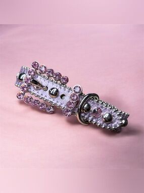 Authentic B.B. Simon Pink Swarovski Crystal Leather Dog Collar SZ Small Designer